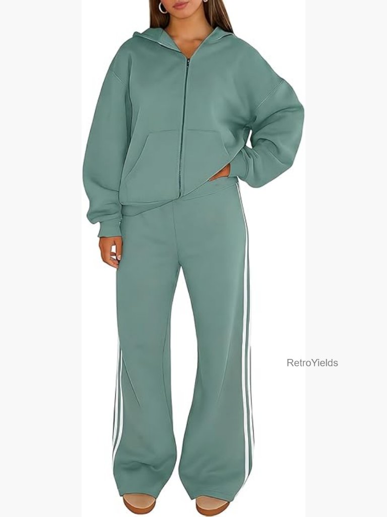 Women's Zip Up Hoodie & Wide Leg Sweatpants Set 2 Piece Tracksuit